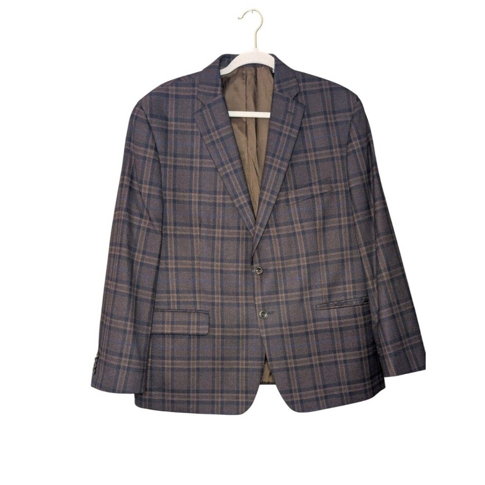Michael Kors Men's Plaid Sport Coat Blazer Jacket Blue Brown Check Size 44 S